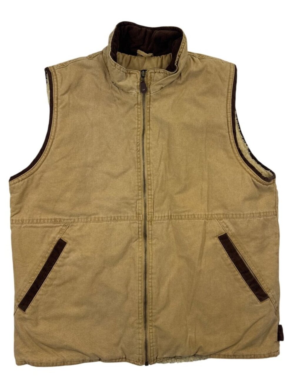 Wrangler Hero Sherpa Lined Canvas Vest Men's M Full Zip Tan Corduroy Trim